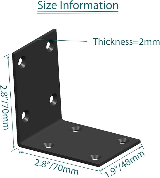 Black Stainless Steel Shelf Bracket,Joint Right Angle Bracket,L Shape Heavy Duty Metal Corner Brace Shelf Supporter for Wood Aufuga (16, 2.8x2.8x2)