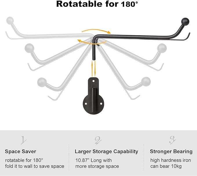 Mkono Wall Mounted Drying Rack Laundry Clothes Hanger with Swing Arm Space Saving Metal Hanging Valet Rod for Laundry Closet Organizer Bathroom Bedroom, 1 Pack, Black