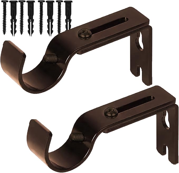 Curtain Rod Brackets for Adjustable, 2 Pack Premium Rod Bracket for Walls, Curtain Rod Holder, Drapery Rod Holders Hardware Window Curtain Rod Support Hanger for 1 Inch Rod (Brown)