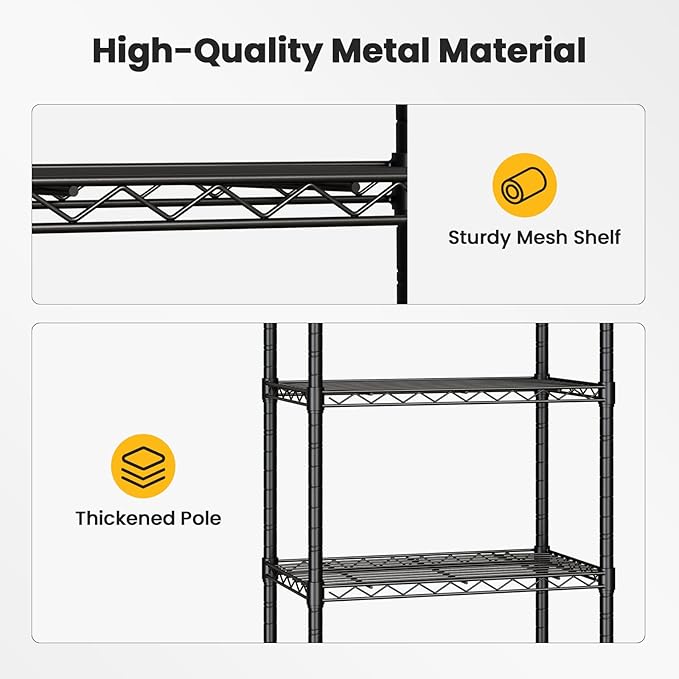 DUMOS 3-Tier Metal Wire Storage Shelves, Adjustable Standing Storage Rack Shelf with Wheels, Heavy Duty Steel Shelving Unit Organizers for Kitchen Bathroom Pantry Garage, 23.1"W×13.4"D×30.2"H, Black