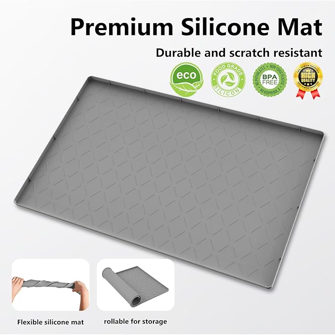 Mateeylife Under Sink Mats for Kitchen Waterproof 22"X19", Undersink Protectors，Silicone Mat Cabinet Liner, Under Sink Organizer for Bathroom and Kitchen，Boot Tray Pet Food Mat, Dark Grey