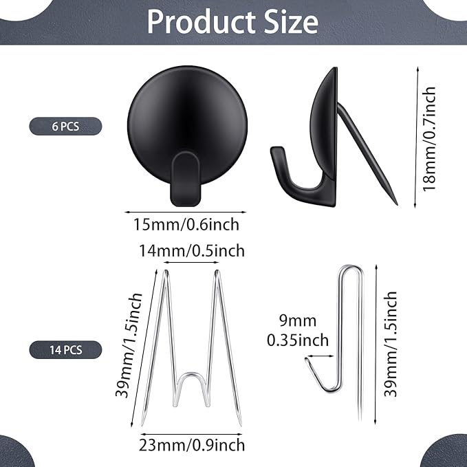 20 Pieces Metal Cubicle Hooks Fabric Panel Wall Hooks Set Cubicle Clip Pins Wall Wire Clips Push Hanger for Office Home Kitchen Home Shelf Picture Key Coat Hanging Accessories Supplies(Black, Silver)