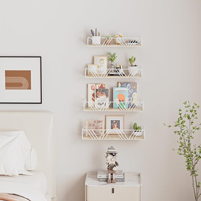 Amaoot Floating Shelves for Wall Set of 4, Different Sizes Mounted Wood Floating Shelf, Wall Shelves for Living Room, Bedroom, Bathroom, Kitchen, Farmhouse Decor, Office