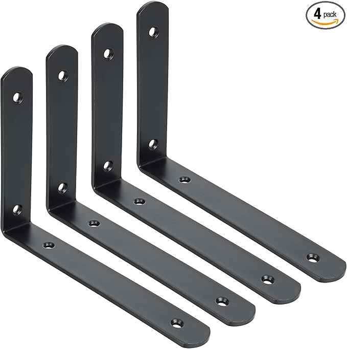 Alise Floating Shelf Brackets,Stainless Steel Black Bracket for Shelves,Heavy Duty L Bracket Corner Brace for Wooden Board Hanging Support,8x5-3/5 Inch(Upgraded,Pack of 4)