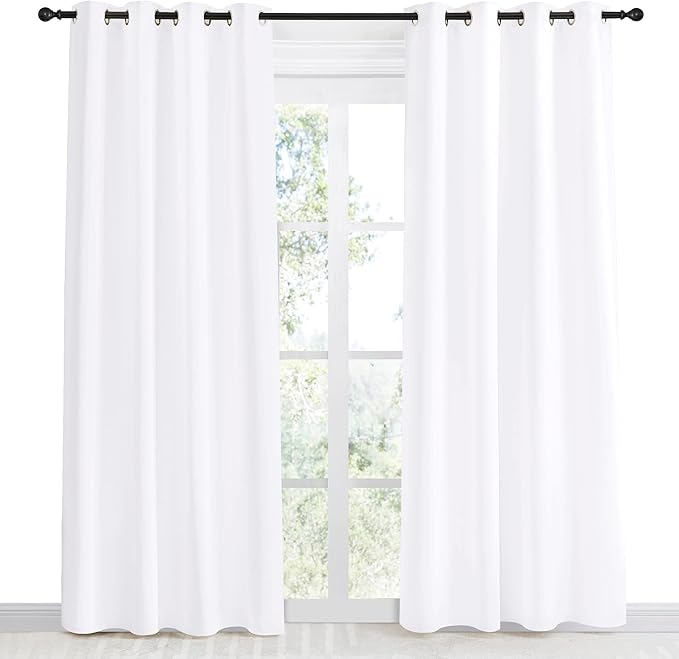 NICETOWN Room Darkening Window Treatment Curtain, Pure White, Single Panel, 55 by 86, Energy Smart Thermal Insulated Block Out Sunlight Shade & Blind for Bedroom with Grommet Ring Top