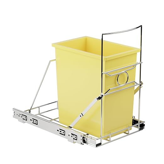 Stainless Steel Slide-Out Trash Bin Rack, Enhanced Heavy-Duty Cabinet Pull-Out System for 7–11 Gallon Cans, Silver (Bin Not Included)