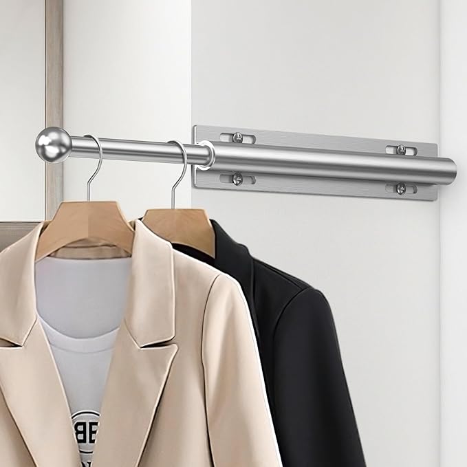 16.5" Valet Rod for Closet Pull Out, Retractable Slide Out Valet Rod Closet Organization, Aluminum Valet Clothing Hanger Rods Perfect for Suits, Dresses & Freshly Pressed Clothes, White