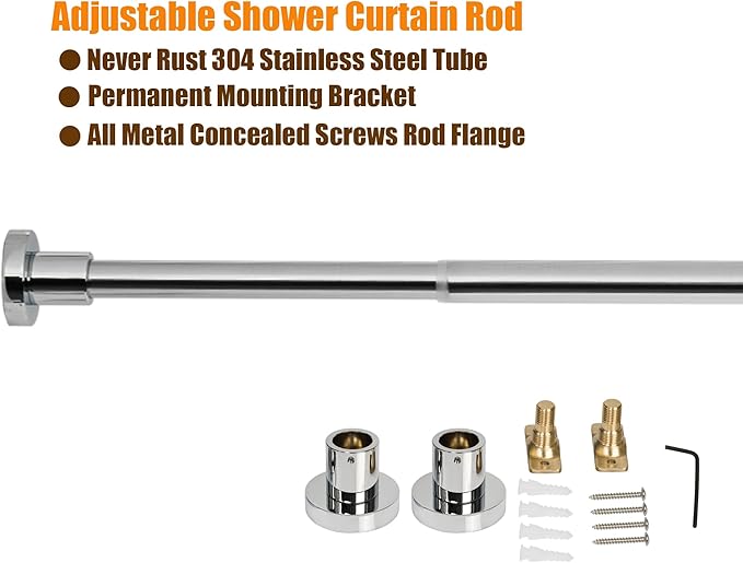 Artiwell Heavy Duty Shower Rod, Adjustable Shower Curtain Rod, Expandable 47-84 Inch, Permanent Mount Shower Rod, Never Rust Stainless Steel For Window Curtain and Closet, Chrome Plated