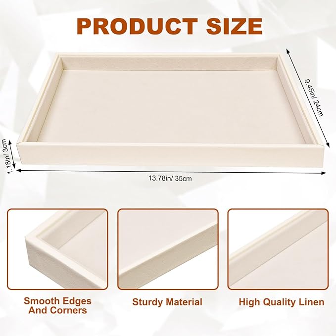 Beige Velvet Jewelry Tray for Drawers Black Jewelrys Display Tray Stackable Jewelry Organizer Trays for Necklace Bracelet Ring Watch (2 Pack)
