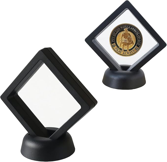 Set of 2 Challenge Coins Display Stand, 3D Floating Clear Case, Jewelry, Specimen, Military Medal Holder Frame