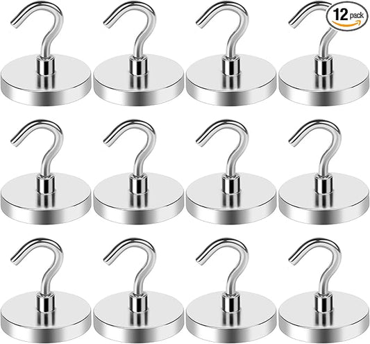 LOVIMAG Magnetic Hooks for Cruise Cabins, 130lbs Magnetic Hooks for Classroom Must Haves, Strong Magnets with Hooks for Ceiling Hanging, Neodymium Magnet Hooks for Fridge, Grill, Locker -12 Pcs