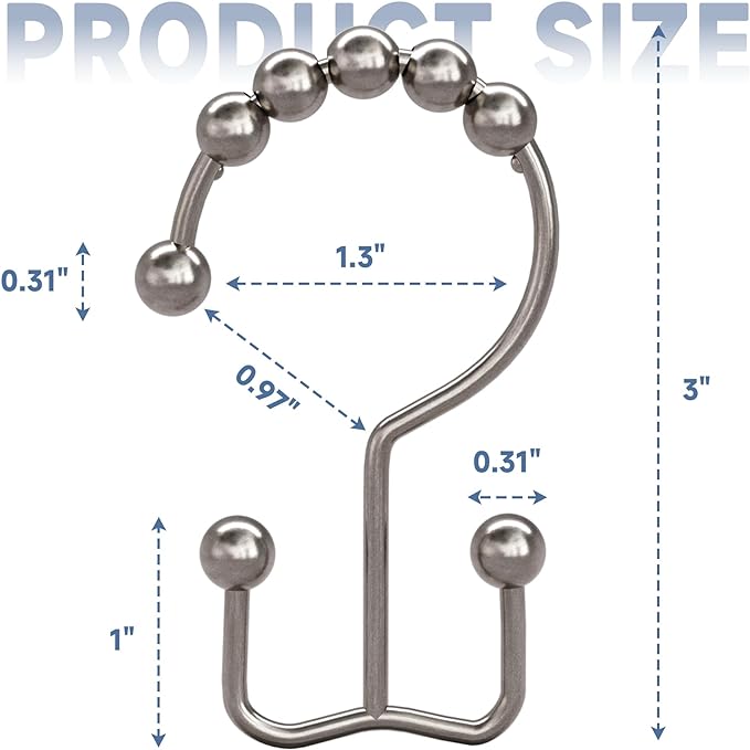 Titanker Shower Curtain Hooks Rings, Rust Resistant Metal Double Glide Shower Hooks Rings for Bathroom Shower Rods Curtains, Set of 24 Hooks - Nickel