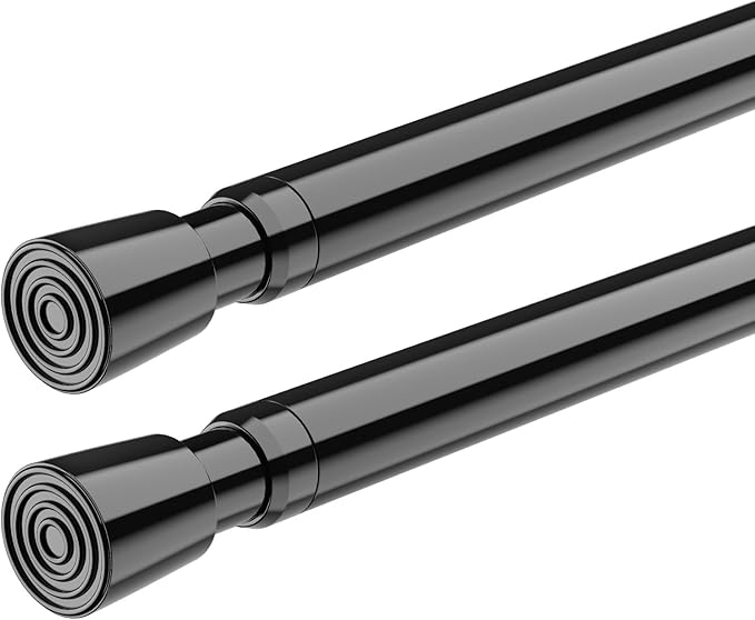FVONZON Tension Curtain Rod Black Spring Tension Curtain Rods 26-39 inch 2Pack Adjustable Spring Rods Extendable Tension Rod For Closet, Window, Kitchen,Bookshelf,Bathroom