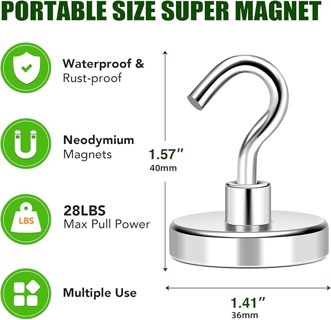 MIKEDE Magnetic Hooks 170Lbs Heavy Duty Earth Magnets with Hooks for Cruise Cabin Strong Magnet Hooks for Hanging Super Metal Magnetic Hanger for Grill Fridge Kitchen - Pack of 20
