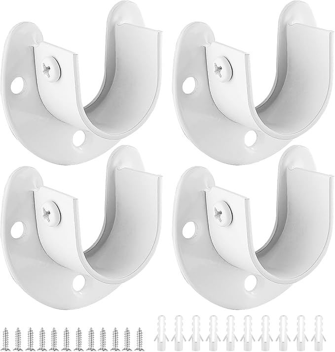 4 Packs Stainless Steel Closet Rod End Supports 1-1/3 Inch Wardrobe Bracket Heavy Duty Closet Pole Sockets Flange Rod Holder, U-Shaped with Screws, White