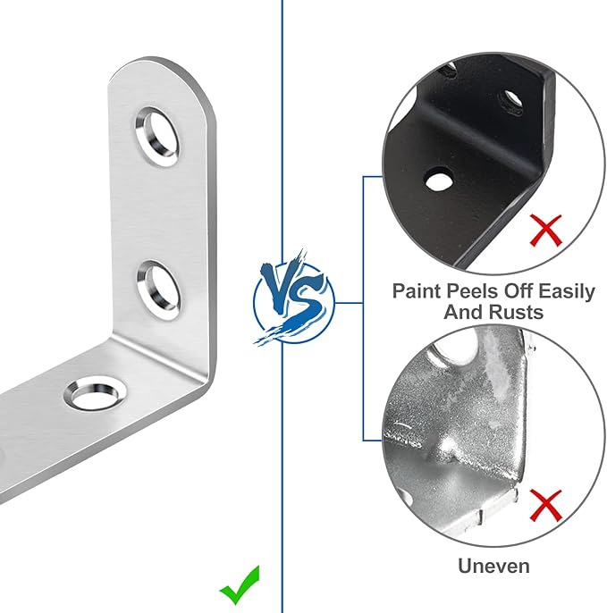 16 Pcs L Bracket Stainless Steel Corner Brace Sets, 90 Degree Right Angle Brackets with 64 Pcs Screws, L Bracket Firmware for Wooden Shelves, Chairs, Tables, Dressers, Furniture (Silver)