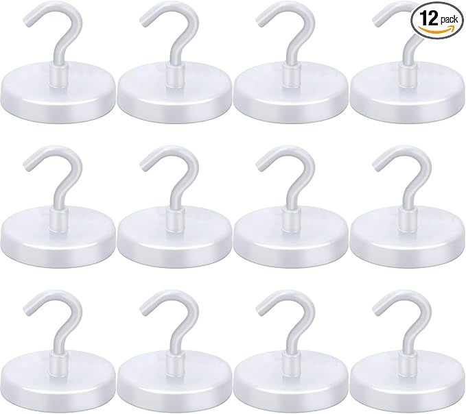 LOVIMAG Cruise Ship Essentials, 170Lbs Magnetic Hooks Heavy Duty, White Magnet Hooks for Cruise Cabins, Strong Magnetic Hook for Hanging-12 Pack