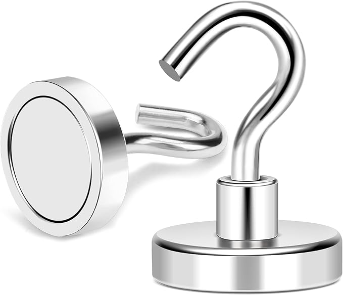MIKEDE Magnetic Hooks 85Lbs Heavy Duty Earth Magnets with Hooks for Cruise Cabin Strong Magnet Hooks for Hanging Super Metal Magnetic Hanger for Grill Fridge Kitchen - Pack of 8