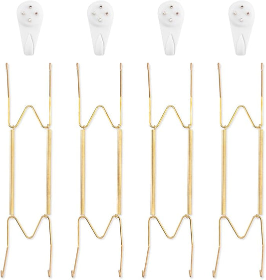 Bilillo 4 Pack Wall Plate Hangers, Suitable for 10-14 inch Art, Stainless Steel Invisible Heavy Duty Wire Plate Holder with Wall Hooks
