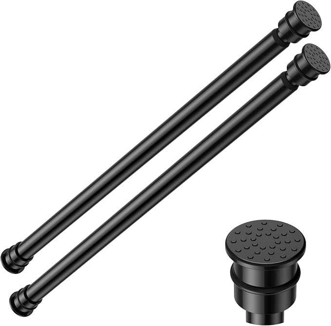 Tension Curtain Rod 17 to 28 Inch Adjustable Tension Rods 2 Pack Expandable Spring Tension Rod Black No Drilling for Closet Kitchen Cupboard Wardrobe Door Bookshelf DIY Projects