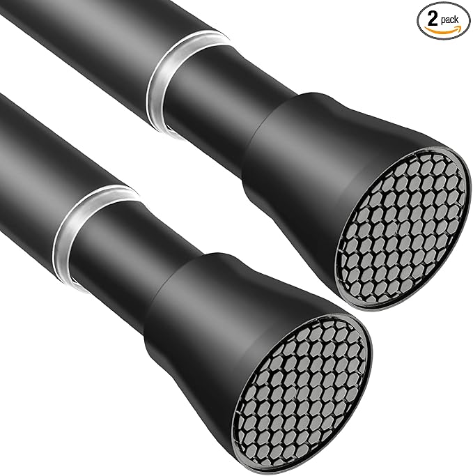2PCS Black Tension Rods for Windows 28 to 48 Inch Adjustable Curtain Rod 7/8" Diameter Rust-Free Spring Tension Curtain Rod No Drilling Small Shower Rods for Bathroom Doorway Kitchen Closet