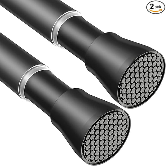 2PCS Black Tension Rods for Windows 28 to 48 Inch Adjustable Curtain Rod 7/8" Diameter Rust-Free Spring Tension Curtain Rod No Drilling Small Shower Rods for Bathroom Doorway Kitchen Closet