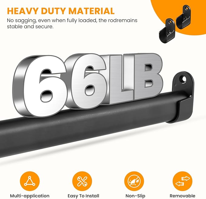 Oval Closet Rod for Hanging Clothes Adjustable Closet Rods 18 to 40 Inch Heavy Duty Black Poles Bar Closet Rod Expandable for Wardrobes Laundry RV
