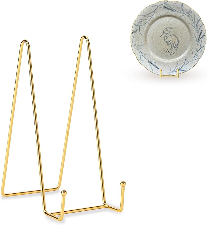 Hoewina Plate Stands for Display, Plate Holder Display Stands, Metal Frame holder stand for Book, Picture, Decorative Plate, Photo and Platter, Tabletop Art (8IN 5PCS-Gold)