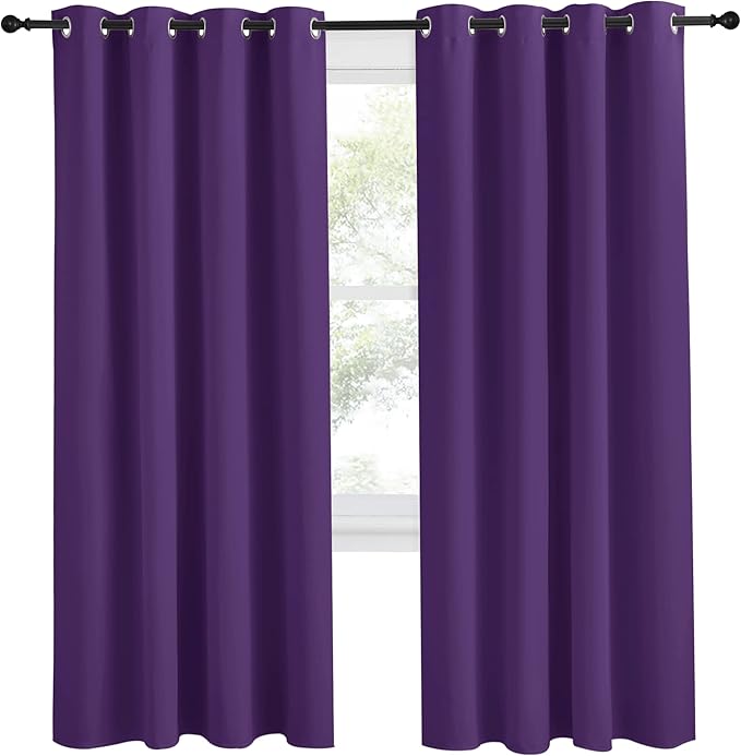 NICETOWN Blackout Window Curtain Short, 55W x 78L, Sold Individually, Royal Purple Color, Home Fashion Thermal Insulated Room Darkening Drapery for Bedroom