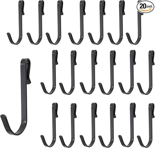 20Pcs J Shaped Stainless Steel Hanger Hooks - Clip-on Wire Rack Hanging Sink Grid Shelf Hook for Kitchen Bedroom Office, Black