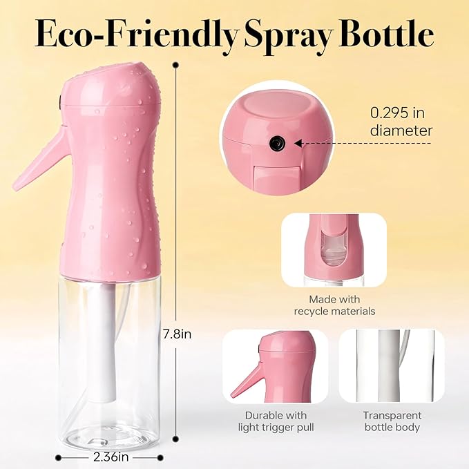 3Pcs Continuous Spray Bottles For Hair,Ultra Fine Mister for Hair Styling, Plants, Cleaning, Salon, Misting & Skin Care (200ml Blue+Pink+Clear)