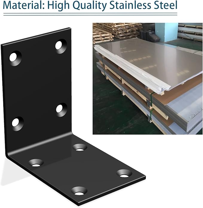 Black Stainless Steel Shelf Bracket,Joint Right Angle Bracket,L Shape Heavy Duty Metal Corner Brace Shelf Supporter for Wood Aufuga (20, 2.8x2.8x2)