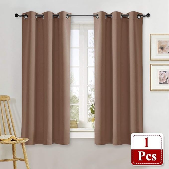 NICETOWN Small Window Blackout Curtain Panel Window Treatment Thermal Insulated Solid Grommet Blackout Drape for Cafe Store (1 Panel, 42 by 63 inch, Cappuccino)