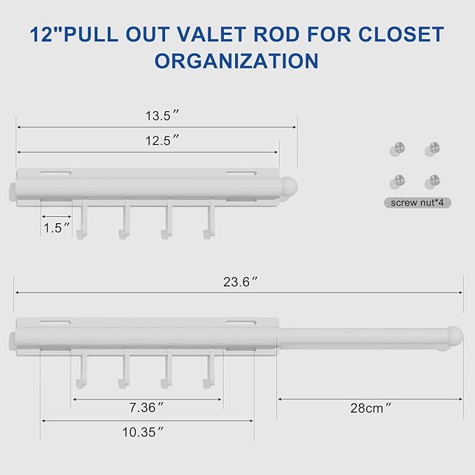 12 inch valet rod,extendable and pull-out wardrobe pole for hanging clothes pull out,closet extender hanging rod,wardrobe extender pole,closet accessories, closet valet rod slide out