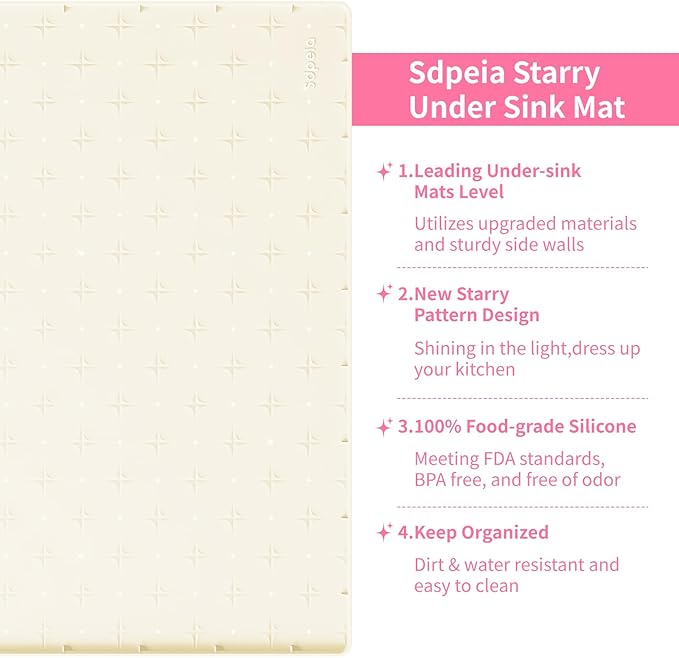 Sdpeia Under Sink Mat 28"×19" Waterproof Silicone Cabinet Liner & Sink Protector for Kitchen & Bathroom, Multi-Purpose Organizers Tray for Pets, Laundry, Cat Litter Mat