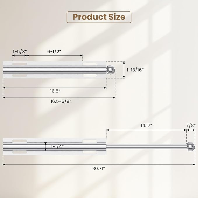 16.5" Valet Rod for Closet Pull Out, Retractable Slide Out Valet Rod Closet Organization, Aluminum Valet Clothing Hanger Rods Perfect for Suits, Dresses & Freshly Pressed Clothes, White