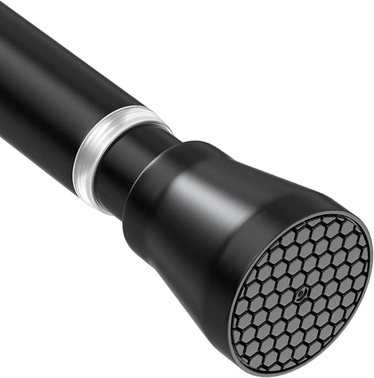 AIZESI Black Shower Curtain Rod 43 to 73 Inch Spring Tension Curtain Rod, Never Rust, Curtain Rods No Drilling, Adjustable Curtain Rods for Window, Bathroom, Kitchen, Doorway