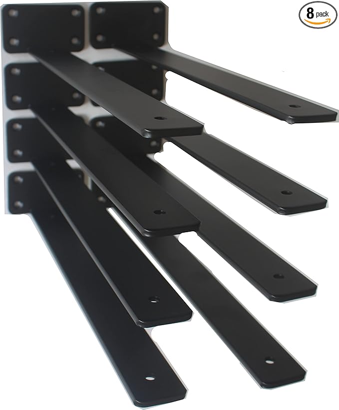 8 Pack - 14 inch Black Hidden L Shelf Bracket (1/5 Inch Thicked) Iron Floating Shelf Brackets Rustic Industrial Metal Brackets for Shelf Support