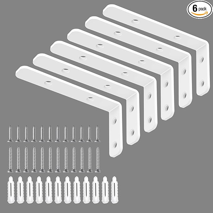 LSK 6PCS L Bracket, 4"×2"(100×50mm) Shelf Support Bracket Max Load : 42lb, White