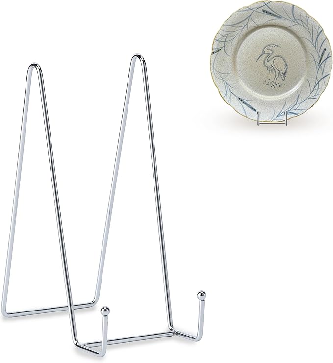 Hoewina Plate Stands for Display, Plate Holder Display Stands, Metal Frame holder stand for Book, Picture, Decorative Plate, Photo and Platter, Tabletop Art (8IN 5PCS-Silver)