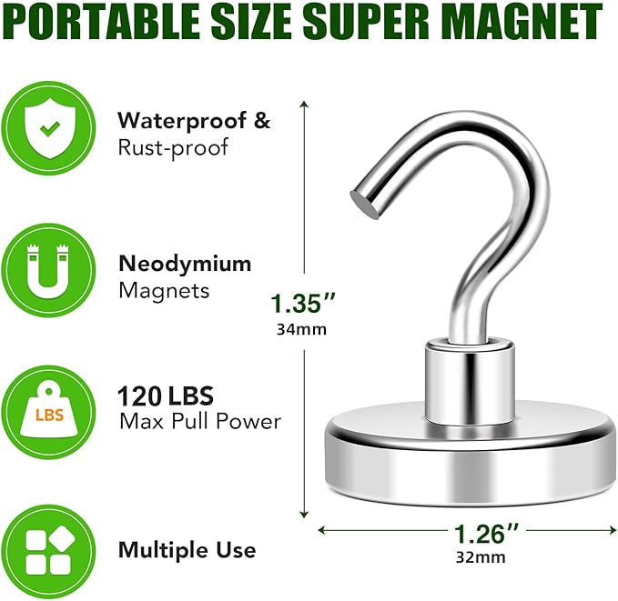 MIKEDE Magnetic Hooks 120Lbs Heavy Duty Earth Magnets with Hooks for Cruise Cabin Strong Magnet Hooks for Hanging Super Metal Magnetic Hanger for Grill Fridge Kitchen - Pack of 20