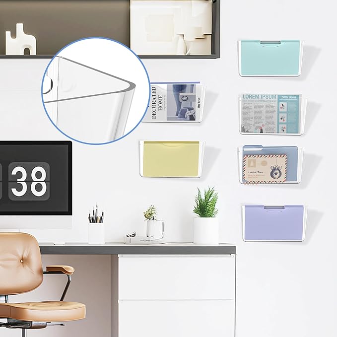 SUPEASY Clear Acrylic Wall File Organizer, One-Piece Wall Mount File Holder for Mail Magazines Letter Size Folders, Single Pocket for Office, Home or Classroom, 3 Pack Screws Not Included