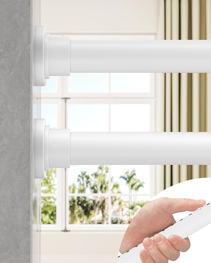 ALLZONE Tension Curtain Rod for Window, 2 Pack 83-123 Inches, Heavy Duty Curtain Rods No Drilling, Non-Slip Bathroom Shower Tension Rod, Renter Friendly, Adjustable, Spring Loaded, Extra Long, White
