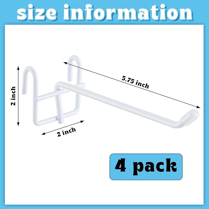 MorningRo 4 Pcs Accessory Hooks for Wire Shelving with Rubber Cover Heavy Duty Metal Hooks for Hanging Kitchen Utensils Wire Shelf Accessories Room Organization (White)