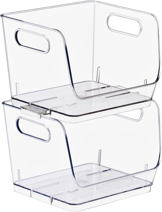Sorbus Stackable Storage Bins Open Front, Clear Stackable Storage Bins, Pantry Bins for Storage and Organization, Acrylic Stackable Bins for Kitchen, Clear Pantry Organizer Bins (Small Square 2 Pack)