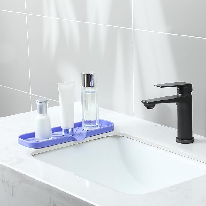 MicoYang Silicone Soap Dish with Drain Spout — Self-Draining Double Sink Organizer Tray for Kitchen & Bath, Dispensers, Sponges & Soap Holder, Non-Slip & Dishwasher Safe, Light Purple (Large, 12"×4")