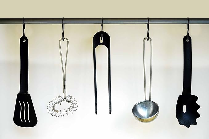 Yikla S Hooks for Hanging Plants, Clothes, Black S Shaped Hooks Made of Metal Iron, Heavy Duty S-Hooks, 50 Pack