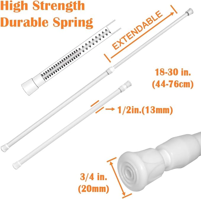 KXLife 2Pcs Spring Tension Curtain Rod, 18 to 30 Inch Adjustable Small Tension Rods No Drill, White Spring Loaded Curtain Tension Rod for Window