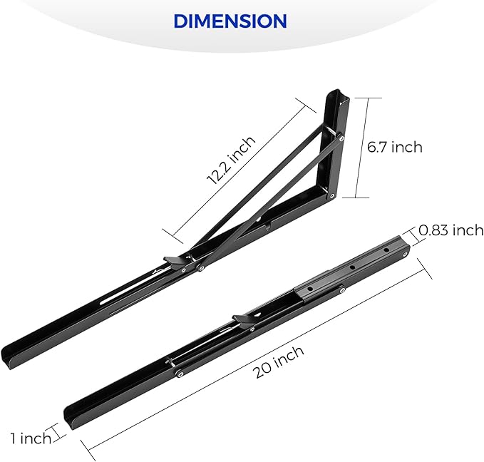 Ravinte -2 Pack 20 Inch Folding Shelf Brackets – Matte Black, Heavy Duty Collapsible Brackets for Tables and Benches – Space-Saving Design