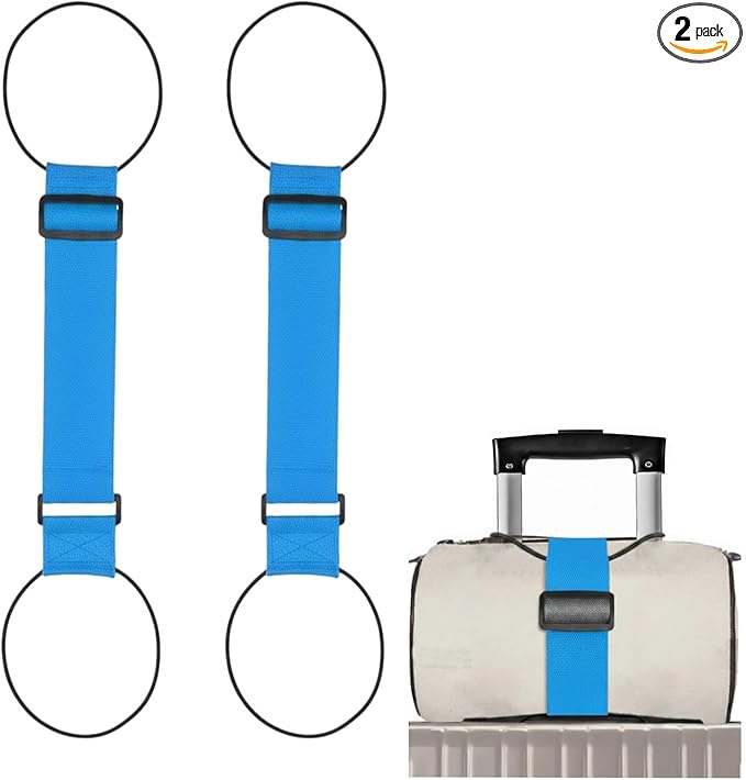 2Pcs Luggage Straps for Suitcases, Adjustable Luggage Connector Straps, Luggage Straps Bag Bungee, Add a Bag Easy to Travel Suitcase (Blue)